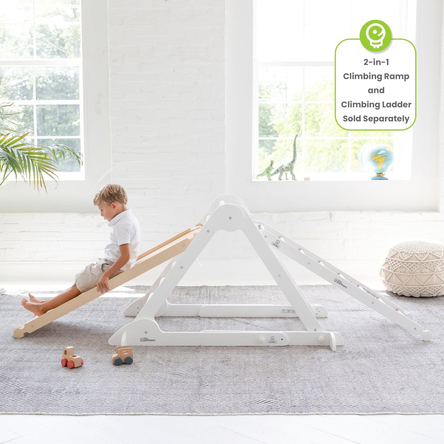 Little Partners Learn 'N Climb Foldable Wooden Climbing Triangle, Wood Climbing Gym for Toddlers, Triangle Climber for Skill-Building and Active Play, Soft White