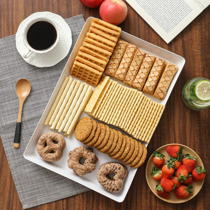 8 Pack, 16" x 11" Large White Serving Trays Set - Reusable Plastic Serving Platters for Cookie, Appetizer, Charcuterie, Snack, Dessert, Party Food Display - Stackable Kitchen CounterTop Tray, BPA Free