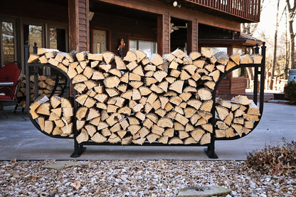 Woodhaven 9ft Courtyard Firewood Rack - Luxury Outdoor Log Holder With Cover - Made In USA - Black UV Stable Powder Coat Finish
