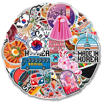 MONIZY Korea Travel Stickers 50 Pieces Vinyl Waterproof Decal for Laptop Water Bottle Phone Car Window Bike Motorcycle Stakeboard Scrapbook Korean Sticker Gifts