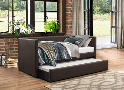 Lexicon Adeline Faux Leather Upholstered Daybed and Trundle, Twin, Brown
