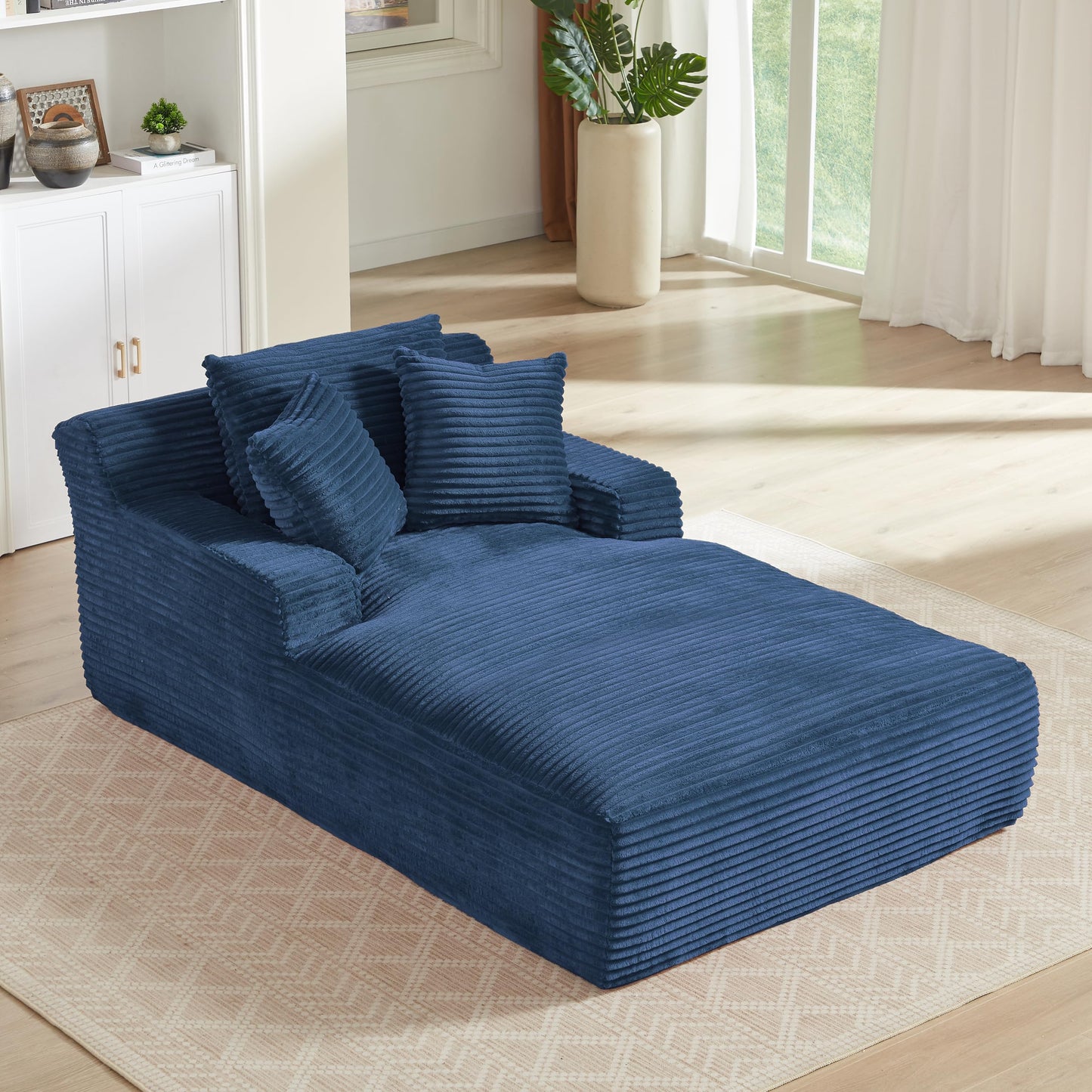 KEIKI 78.7" Oversized Indoor Chaise Lounge, Plush Corduroy Boneless Sofa Bed with 3 Pillows, Deep Seat Cloud Couch No Assembly for Bedroom Relaxation