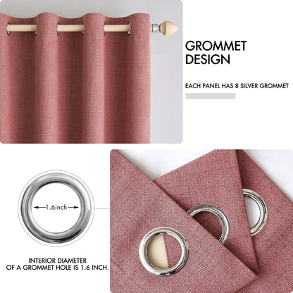 MIULEE Blackout Linen Textured Curtains - Thermal Insulated Room Darkening Drapes, Dusty Rose, 52 x 120 Inch (2 Panels)