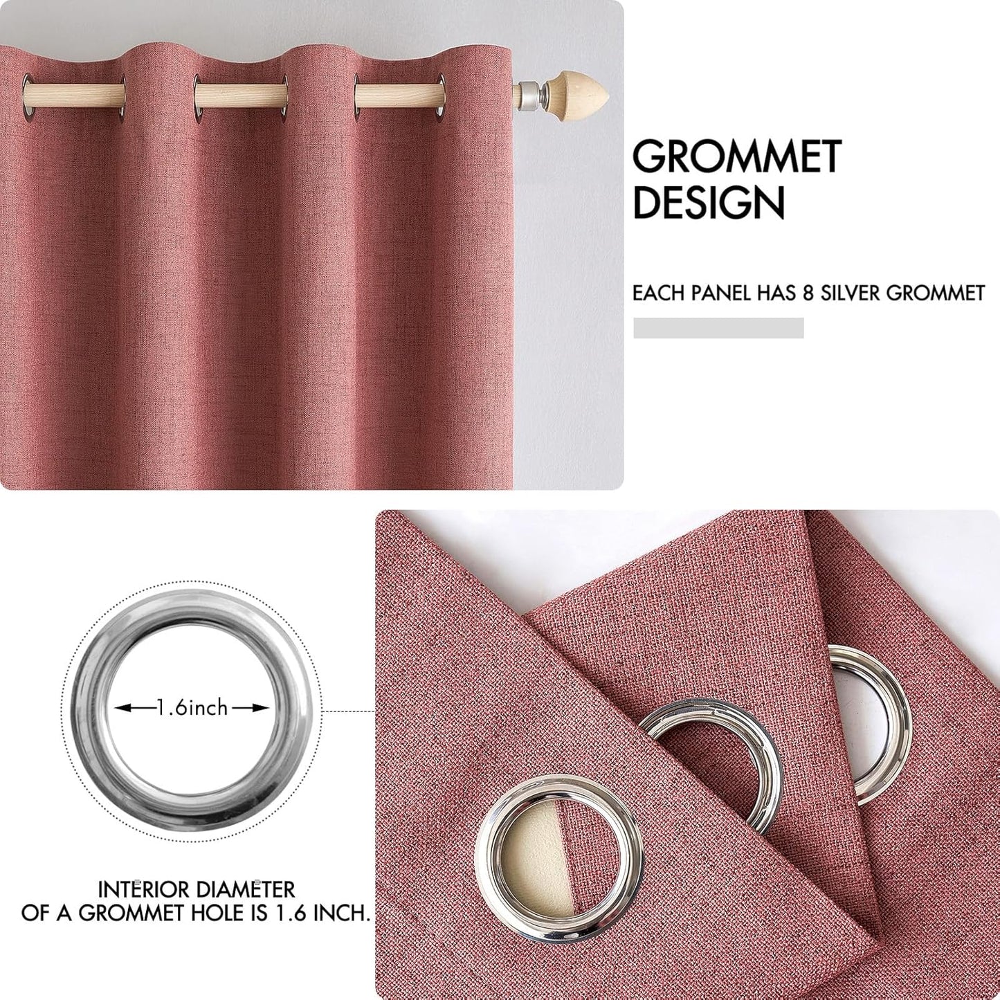 MIULEE 100% Blackout Curtains - Linen Textured Thermal Insulated Drapes in Dusty Rose | 42 x 84 Inch (2 Panels)