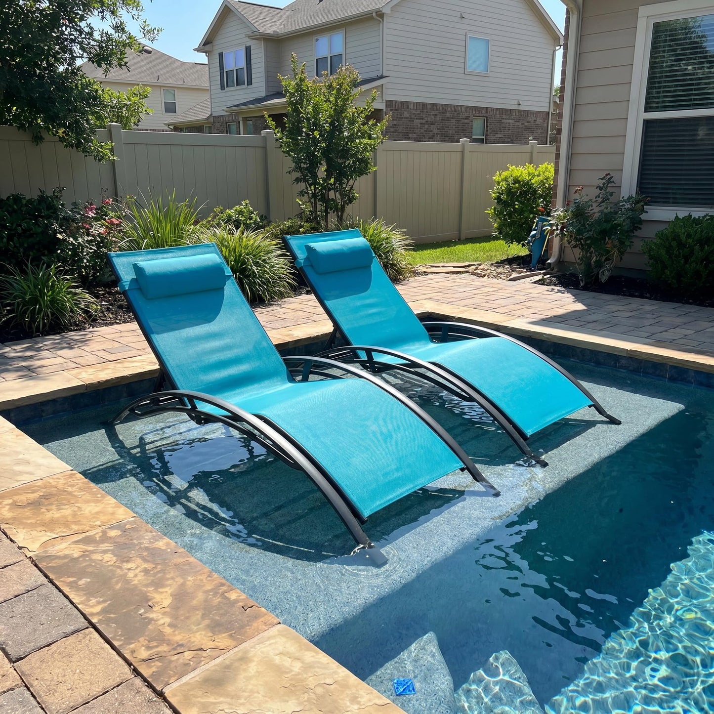 PURPLE LEAF Patio Oversized Chaise Lounge Chair Set of 2 Pool Adjustable Recliner Chairs for Outside Beach Outdoor Sunbathing Tanning Poolside Lounges Turquoise Blue