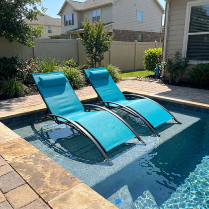 PURPLE LEAF Patio Oversized Chaise Lounge Chair Set of 2 Pool Adjustable Recliner Chairs for Outside Beach Outdoor Sunbathing Tanning Poolside Lounges Turquoise Blue