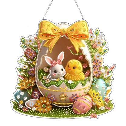 DIY Diamond Art Painting Wreath Kits，Special Shaped Rhinestone Hanging Ornament Diamond Art Window Pendants for Gift Home Garden Wall Hanging Kits,Double Sided (Easter Egg)