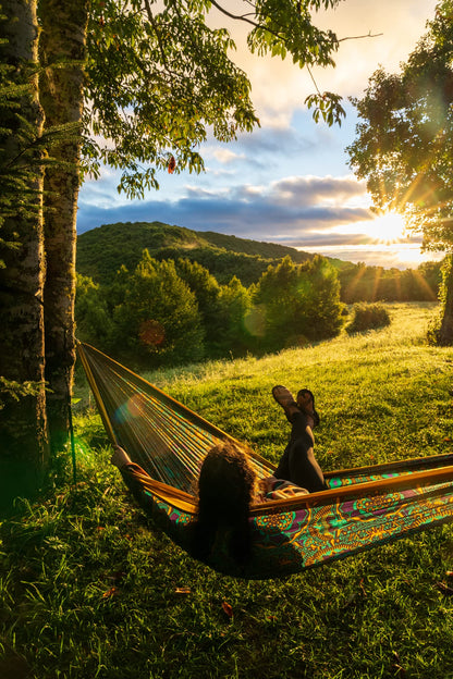 ENO DoubleNest Hammock - Lightweight, Portable, 1 to 2 Person Hammock - for Camping, Hiking, Backpacking, Travel, a Festival, or The Beach - Mantra/Gold