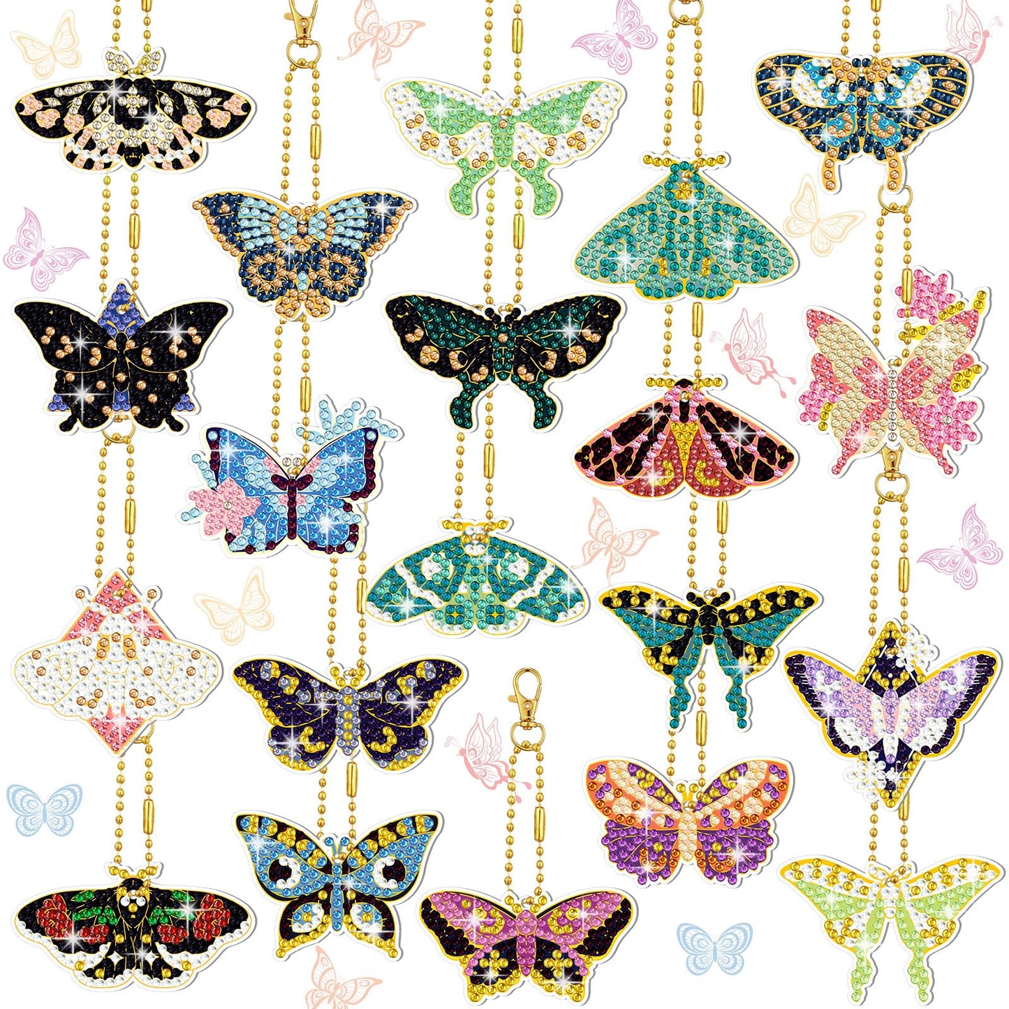 FairySandy 20 Pcs Spring Butterfly Diamond Art Set for Adults Double Sided Diamond Painting Keychains Butterfly DIY 5d Hanging Ornaments Key Ring Pendant for Art Gift Craft Beginners Home Decor