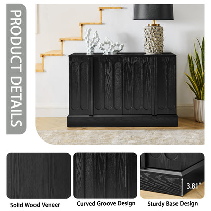 KEIKI Wood Sideboard Buffet Cabinet with Storage, 4 Door Farmhouse Cupboard w/Adjustable Shelves, Console Table for Kitchen, Dining/Living Room, Black