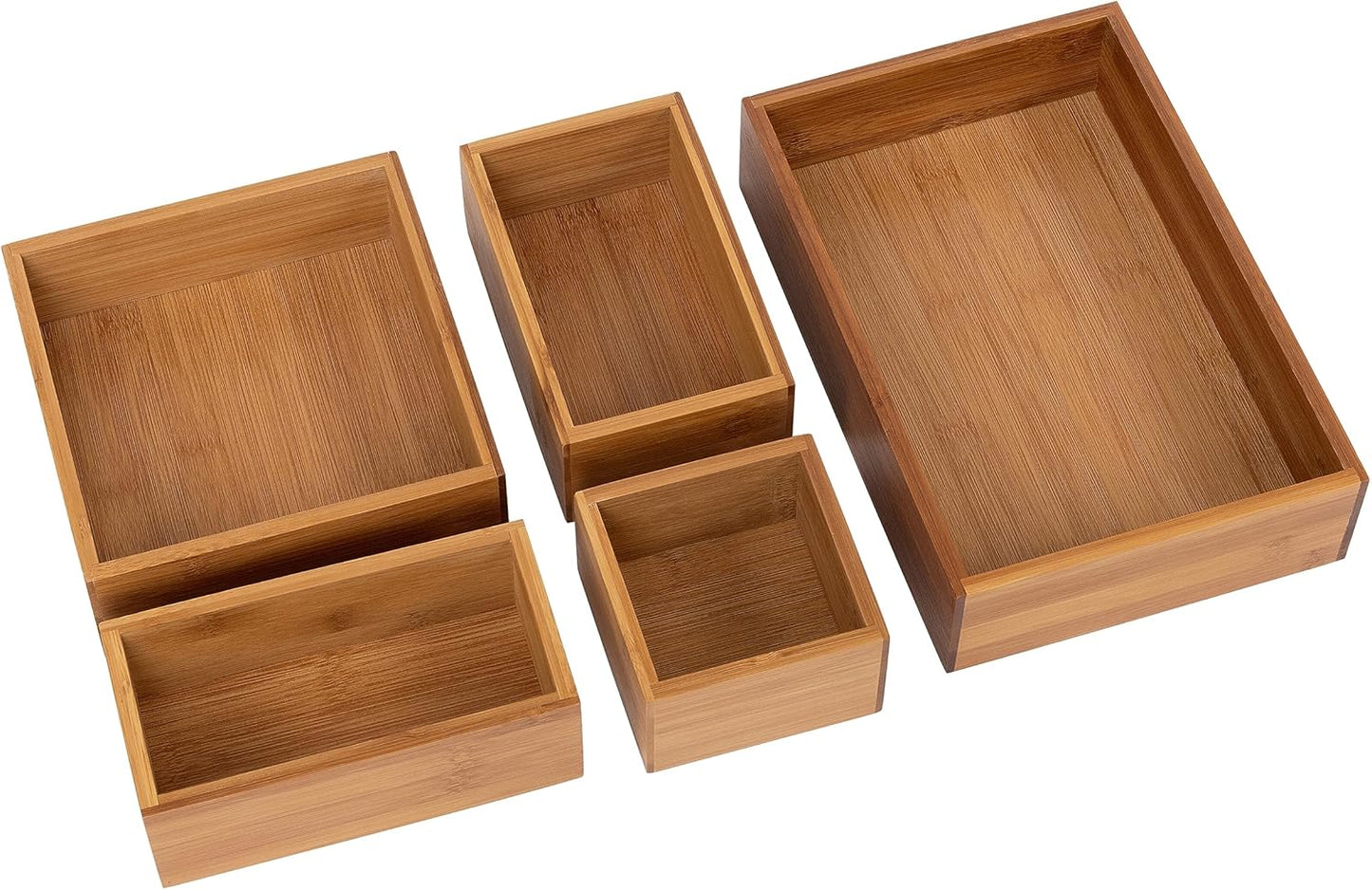 Seville Classics Bamboo Organizer Storage Bins, 5 Piece Set for Kitchen, Office, Makeup