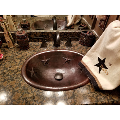 SimplyCopper 19" Oval Copper Bathroom Drop In Rolled Edge Sink with Star Design