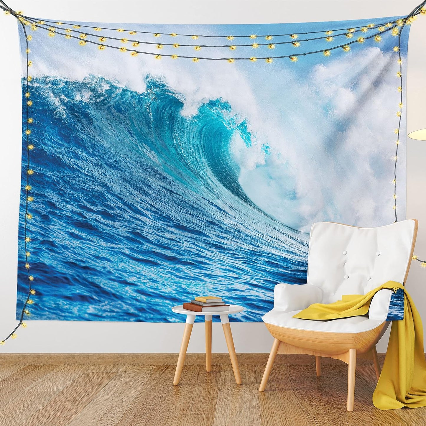 Lunarable Ocean Tapestry King Size, Sea Storm with Swirling Wave Print, Wall Hanging Bed Cover