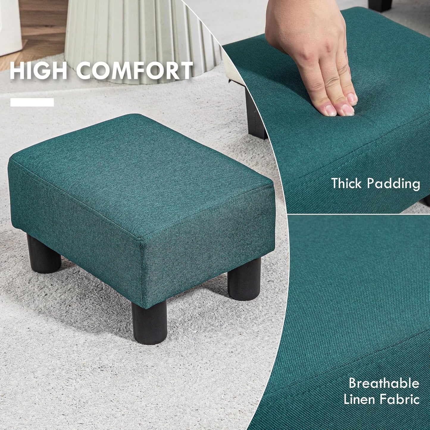 HOMCOM Ottoman Foot Rest, Small Foot Stool with Linen Fabric Upholstery and Plastic Legs, Cube Ottoman for Living Room
