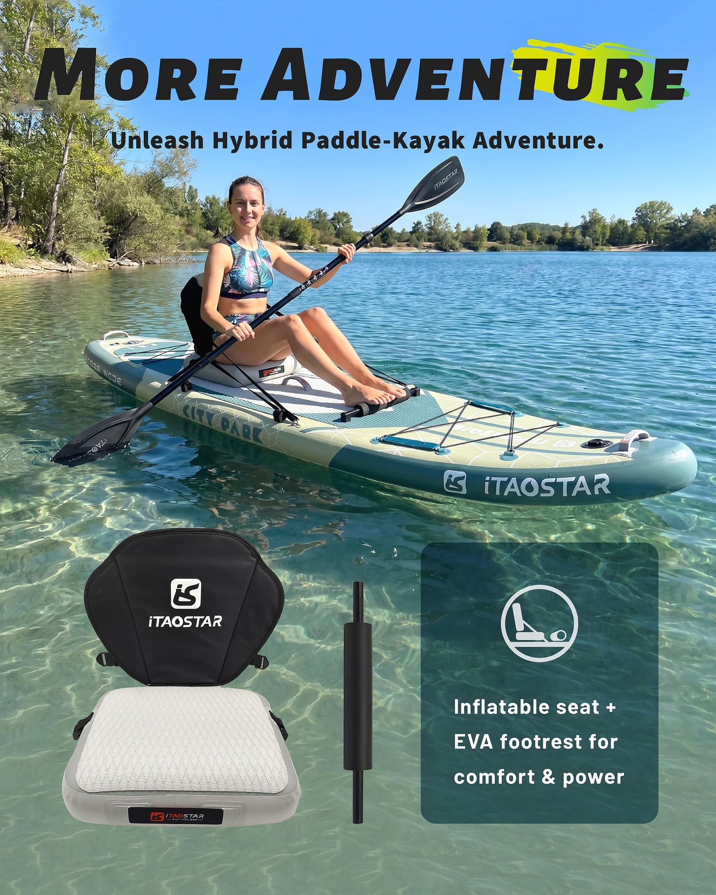 iTAOSTAR C03C 35" Super Wide Paddle Board, More Fun Inflatable Paddle Board with 5 Fins，12 Foot Stand Up Paddle Board with Premium SUP Accessories for Adults of All Skill Levels