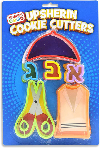 Upsherinish Cookie Cutters Set, Jewish Boy Kit, 6 Piece Set Includes Kippah, Tzizit, Scissors, Aleph, Bet, Gimmel