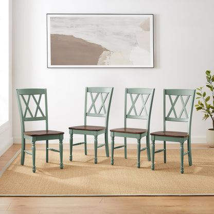 Crosley Furniture Shelby Traditional Wood X-Back Dining Room Chairs Set of 4, Kitchen Chair, Distressed Teal