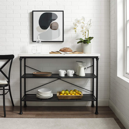 Crosley Furniture Madeleine Sofa Console Table with Storage Shelves for Hall, Entryway, or Living Room, Steel with Faux Marble Top