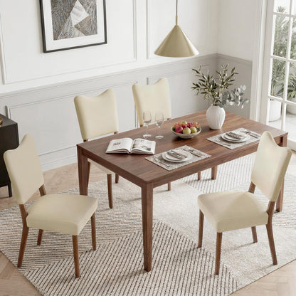KISLOT Upholstered Dining Chairs Set of 4, Modern Velvet Kitchen Chairs with Solid Wood Legs, High Back Wooden Dining Room Chairs with Dark Walnut Color Legs for Farmhouse Kitchen Dining Room, Linen