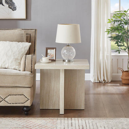 Roundhill Furniture Cavira 3-Piece Faux Marble Coffee Table Set, Coffee Table and Two Side Tables, Beige