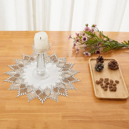 15 inches 15 White Linen Doily Round Neutral Earth Tones Beige Lace Coffee Table Topper Dresser Scarf Place Mats