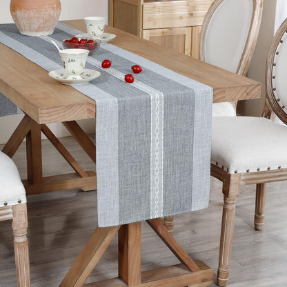 13x90inch Farmhouse Braided Striped Table Runner Rustic Embroidery Coffee Table Runners for Decorations Weddings