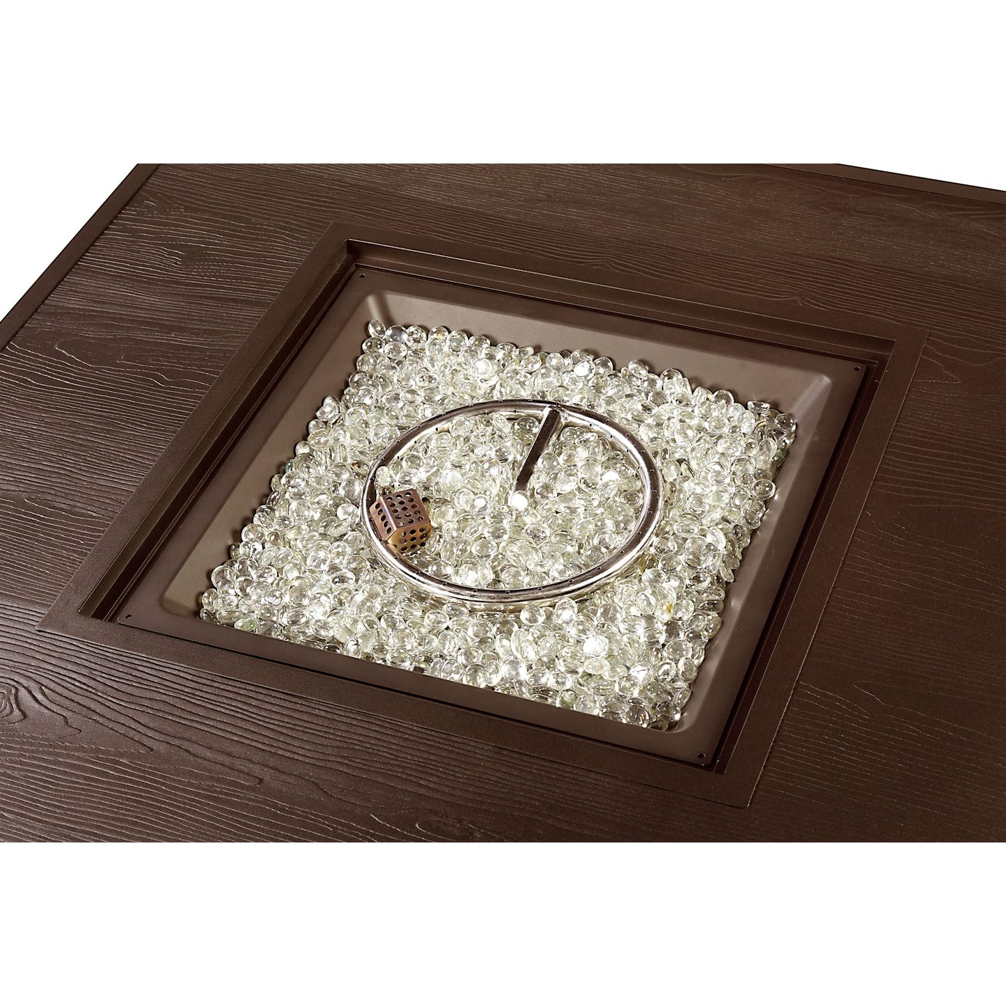 Oakland Living Square 42 in. x 42 in. Aluminum Propane Fire Pit Table with Glass Beads, Two Covers, Lid, 57,000 BTUs in Brown Finish