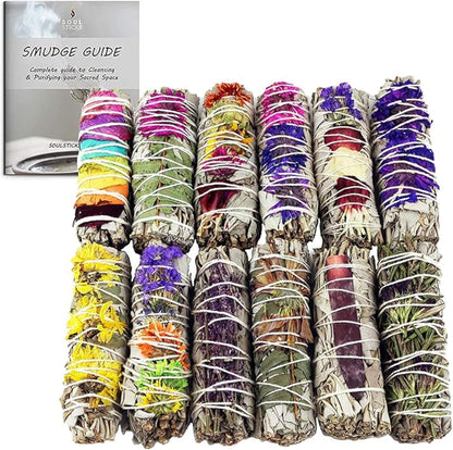SOUL STICKS Smudge Stick Variety Gift Set, Bulk Sage Bundles for Space Cleansing, Smudging Wand Gift Set (Floral Sage,