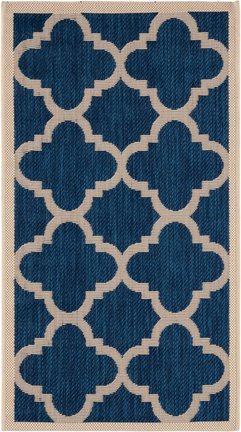 SAFAVIEH Courtyard Collection Accent Rug, 2' x 3'7", Navy & Beige, Moroccan Trellis Design