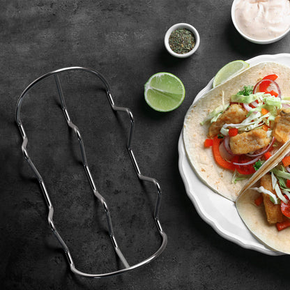 WIDBI Premium Taco Holders - 4 Pack Stainless Steel Taco Stands Holds 12 Standard Tacos (3 Each) - Fits Most Plates & Air Fryers - Dishwasher & Oven Safe – For Soft & Hard Shell Tacos