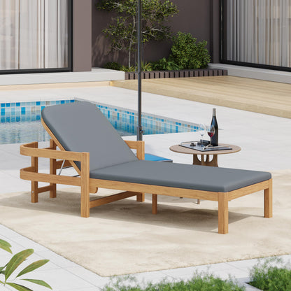 Christopher Knight Home Kayas Acacia Wood Chaise Lounge with Adjustable Backrest, 77.5" Outdoor Sun Lounger with Cushion, Modern Patio Lounger Recliner Chair for Poolside Lawn, Light Teak+Gray, 1PCS