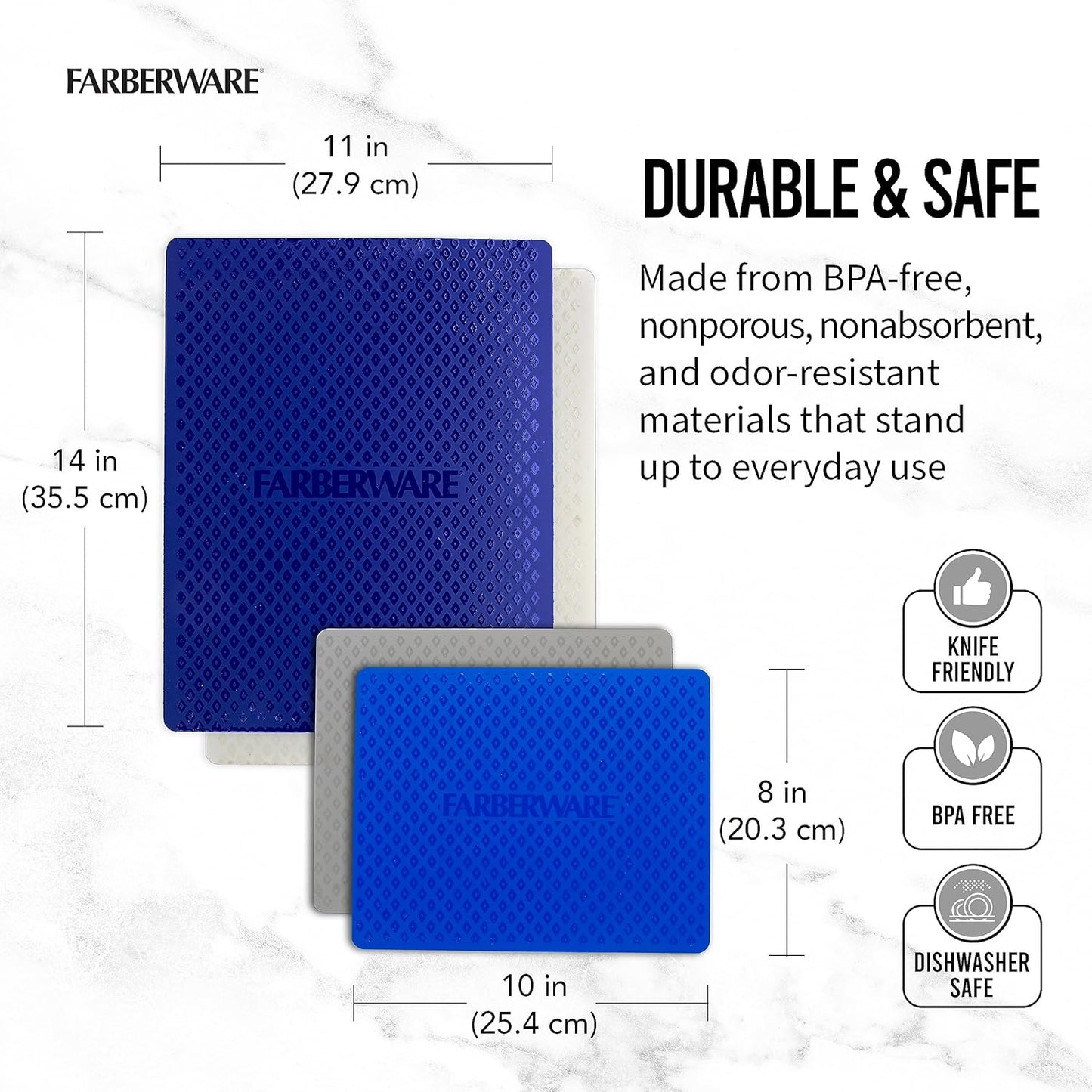 Farberware Flexible Kitchen Cutting Mat Set, 4-Piece, Made in the USA, Non-Slip Design, 8x10 and 11x14 Inches