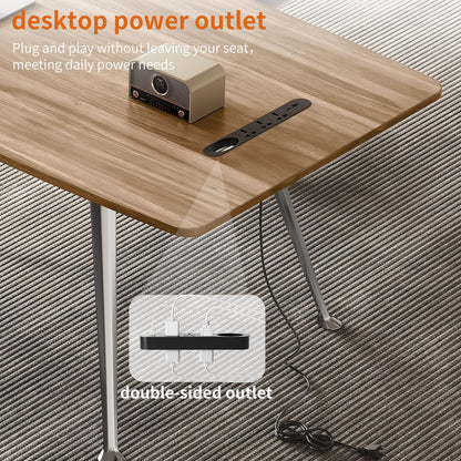 Writing Computer Desk, 60-Inch Large Executive Desk Office Workstation with Chrome-Plated Legs and Built-in Power Outlet, Writing Table Business Furniture, Modern Minimalist Style for Home Office