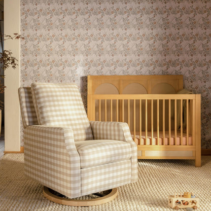 Namesake Crewe Glider Recliner Nursery Chair - GREENGUARD Gold & Certi-PUR US Certified Rocker Recliner - Glider Rocking Chair for Nursery & Living Room - Manual, 360° Swivel, Tan Gingham