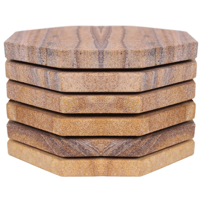 Marbco Sandstone Water Absorbent Hand Crafted Octagon Coasters for Drinks- Set of 6-4 inches Wide Thirsty Stone bar/Drink Coasters Made from Real Solid Stone (Without Holder, Set of 6)