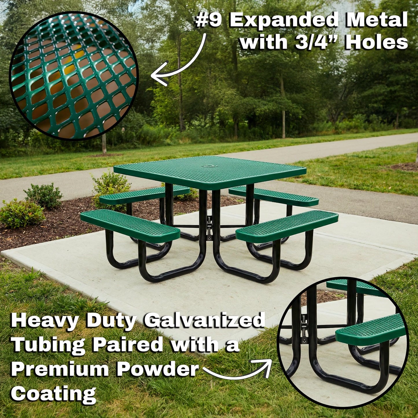 46” Square Heavy-Duty Expanded Metal Red Picnic Table