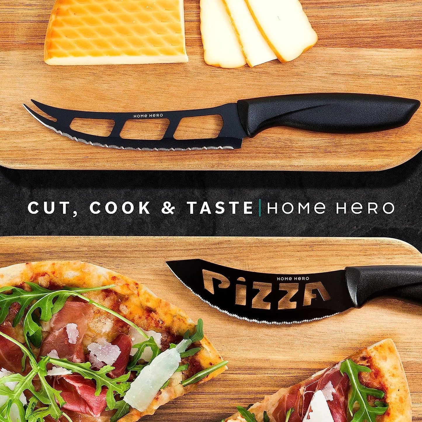 Home Hero Kitchen Knife Set - Wooden Knife Block Organizer - High Carbon Stainless Steel Blades - Ergonomic Handles with Built-In Sharpener & Kitchen Scissors - 16 Pcs, Acrylic Black