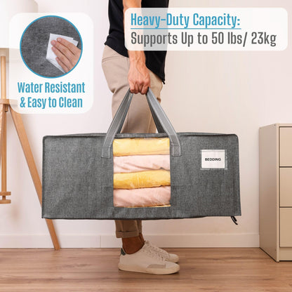 VENO 10 Pack Heavy Duty Moving Bags, Packing Bags with Clear Window, Alternative to Moving Boxes, Storage Bins for Clothes, Blankets, Comforters, College Dorm Essentials (Gray, 10 Pack)