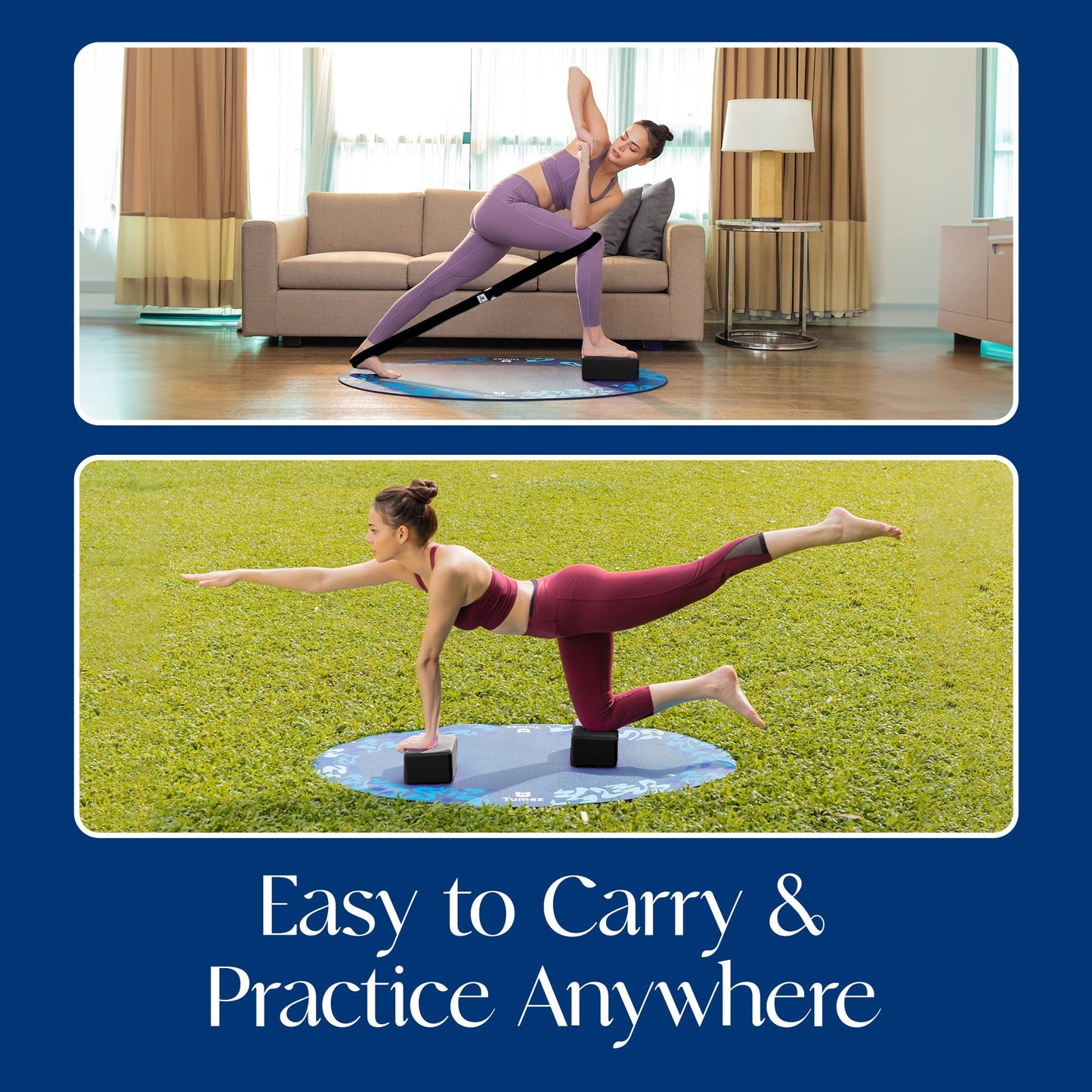 Tumaz Non-Slip Yoga Blocks 2-Pack - High Density/Lightweight EVA Foam & Natural Cork for Stability, Premium Set with E-Book Included