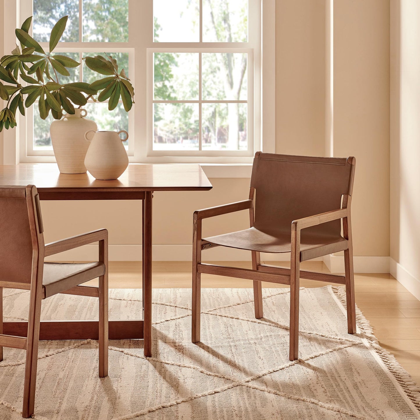 Modway Sonora Leather Chair in Nutmeg Brown – Mid Century Modern Accent Chair, Leather Dining Room with Teak Wood Frame for Living Room, Office, or Lounge Area