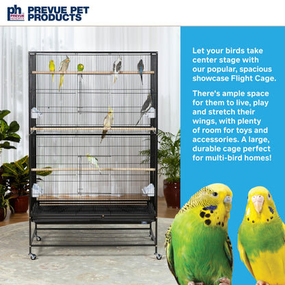 Prevue Hendryx Pet Products Wrought Iron Flight Cage - Big Rolling Bird Cage for Parakeets, Cockatiels, Conures, Lovebirds, Canaries, Finches, Parrotlets, & Caiques, 5 Ft - X-Large, Hammertone Black