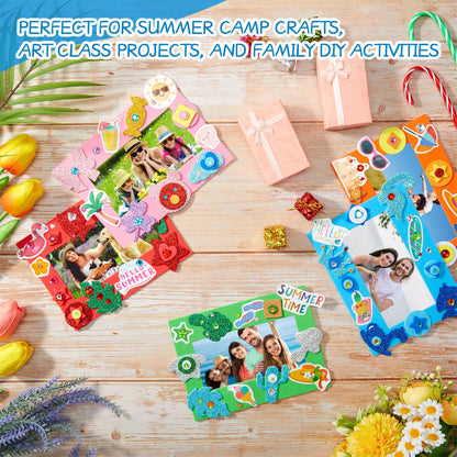 BreezeHug 48 Sets Summer Foam Picture Frame Crafts Kits Beach Pool Decorations DIY Craft Kits with Summer Hawaii Stickers for Party Holiday Exchange Gifts Art Project Supplies