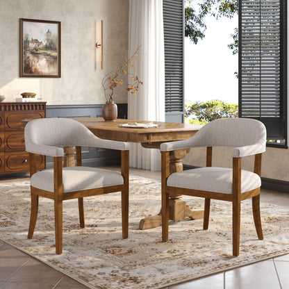 Christopher Knight Home Moren Upholstered Dining Chairs Set of 2, Sturdy Rubberwood Dining Chair with Armrest, Kitchen Chairs with Comfy Curved Backrest, Extra Seat for Dining Room, Beige + Walnut