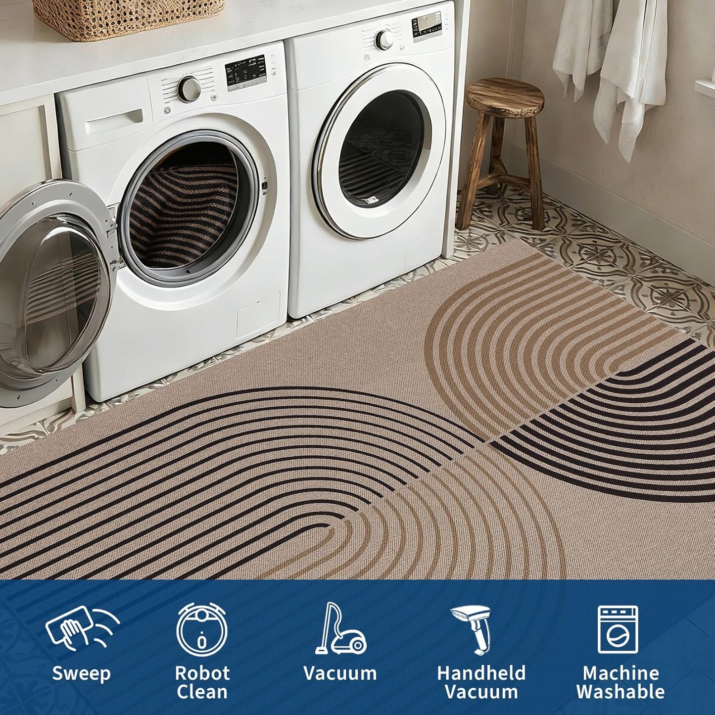 COZYLOOM 2x6 Striped Kitchen Rugs Non Slip Washable, Easy Jute Runner Rug for Hallway, Non Shedding Stain Resistant
