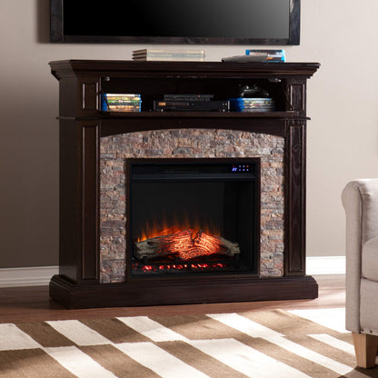 SEI Furniture - Grantham Convertible Touch Screen Electric Fireplace - Transitional Design, Brown Glass and Wood - Ideal for Living Room, Bedroom (FR9359)
