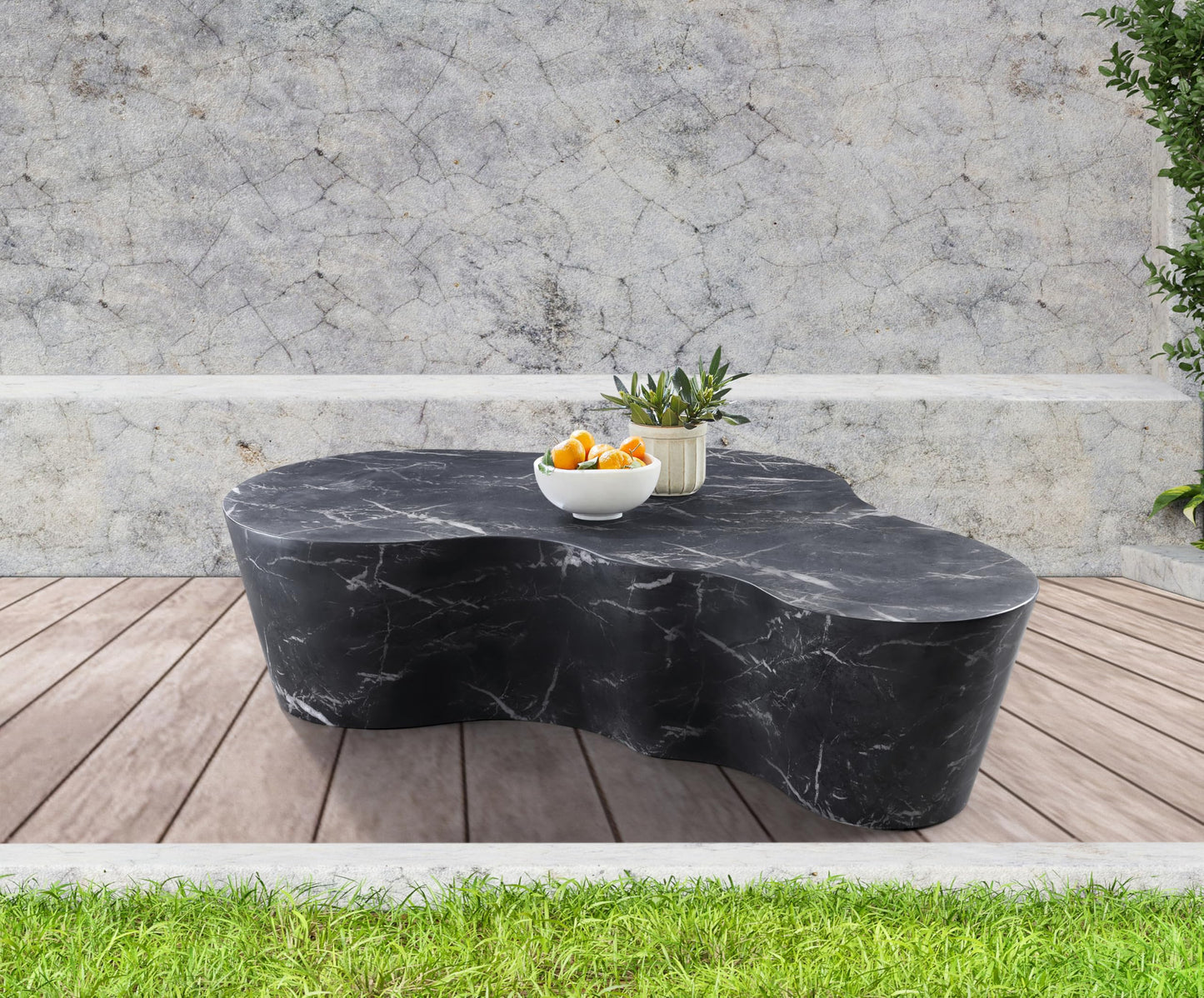 Meridian Furniture 99033Black-CT Monza Collection Art Deco Marble Finish Indoor/Outdoor Concrete Coffee Table, 59.5" W x 30.5" D x 15" H, Black