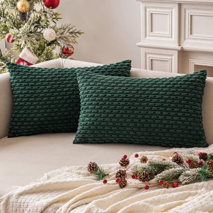 MIULEE Pack of 2 Decorative Throw Pillow Covers 18x18 Inch Soft Boho Striped Textured Corduroy Pillow Covers Modern Farmhouse Home Decor for Couch Bed Sofa Living Room Cream White