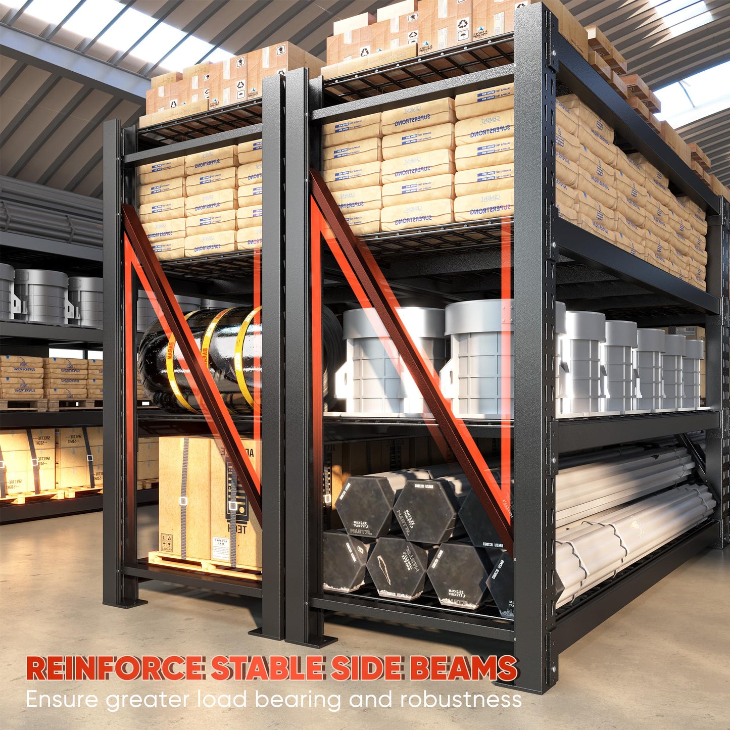 Bepatio 9400LBSGarage Shelving Heavy Duty,68'W Storage Shelves,Large Industrial Metal Shelving,4Tier Shelving Unit,Adjustable Rack Shelf for Basement Warehouse Commercial School,23.7'Dx72'H,Black