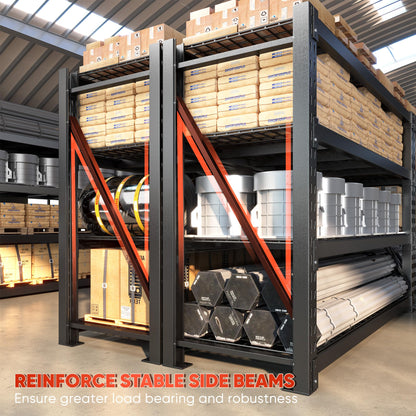 Bepatio 9400LBSGarage Shelving Heavy Duty,68'W Storage Shelves,Large Industrial Metal Shelving,4Tier Shelving Unit,Adjustable Rack Shelf for Basement Warehouse Commercial School,23.7'Dx72'H,Black