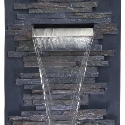 Alpine Corporation 32" Cascading Stone Wall Fountain with LED Lights – Outdoor Water Feature for Garden, Patio, Backyard & Home Decor, Gray